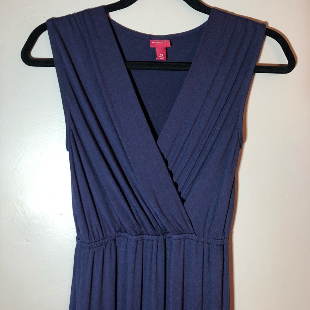 Merona Sleeveless Gathered V-Neck Navy Dress Coastal Nautical Preppy Office XS